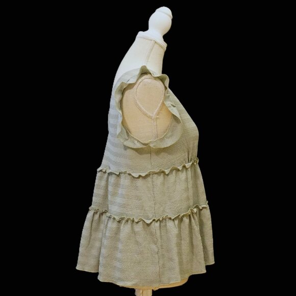 Atelier by Kirious Sage Green V Neck Tiered Babydoll Top Women’s Medium - Picture 3 of 7